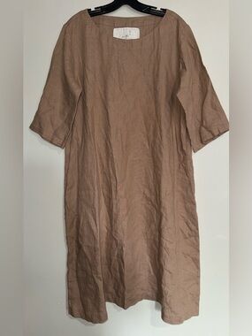 notPERFECTLINEN Taupe Linen Midi Dress